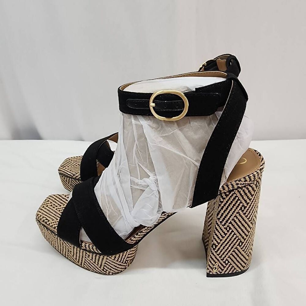 Sam Edelman Size 10 Nolita Black Block Heel Open Squared Toe Ankle Strap Heeled - Picture 6 of 9